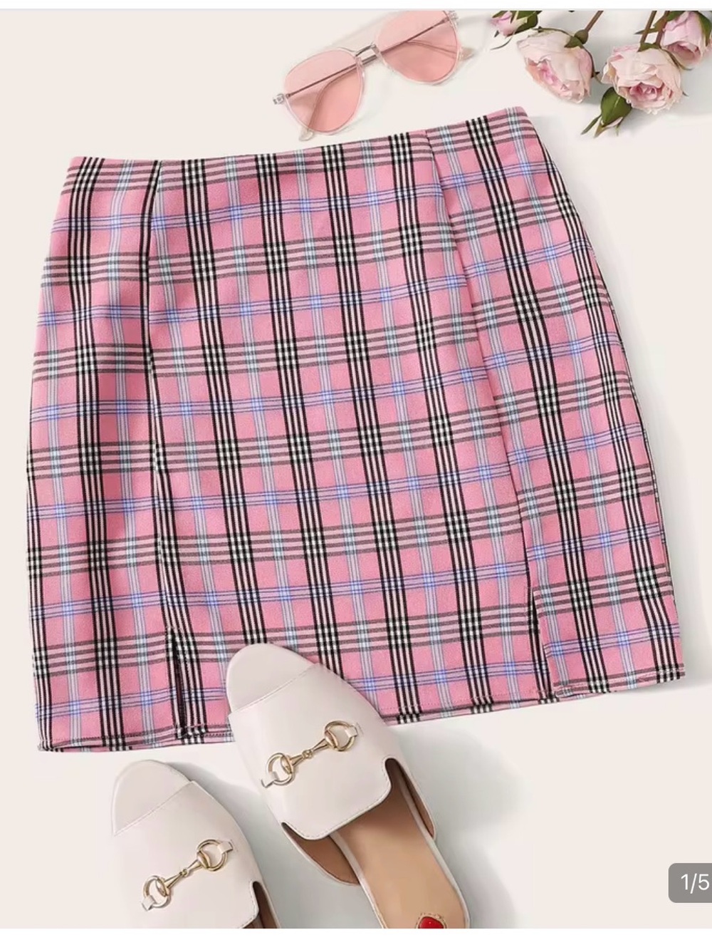 SHEIN Pink Plaid Mini Skirt